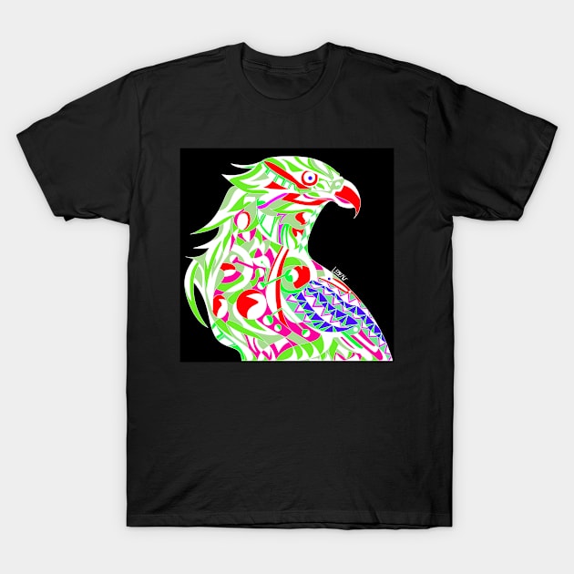 black mecha peregrine falcon halcon ecopop in mexican techno organic tribal totonac patterns T-Shirt by jorge_lebeau